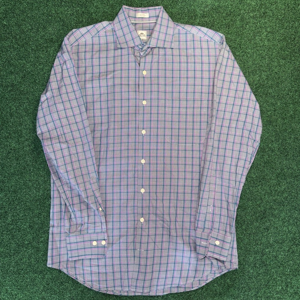 Men's Peter Millar Long Sleeve But town Down Size Medium Checkered Blue Purple 2